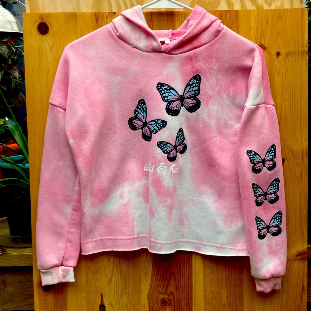 Stella Tweed Girls Pink Butterfly Hoodie, Size L (14)